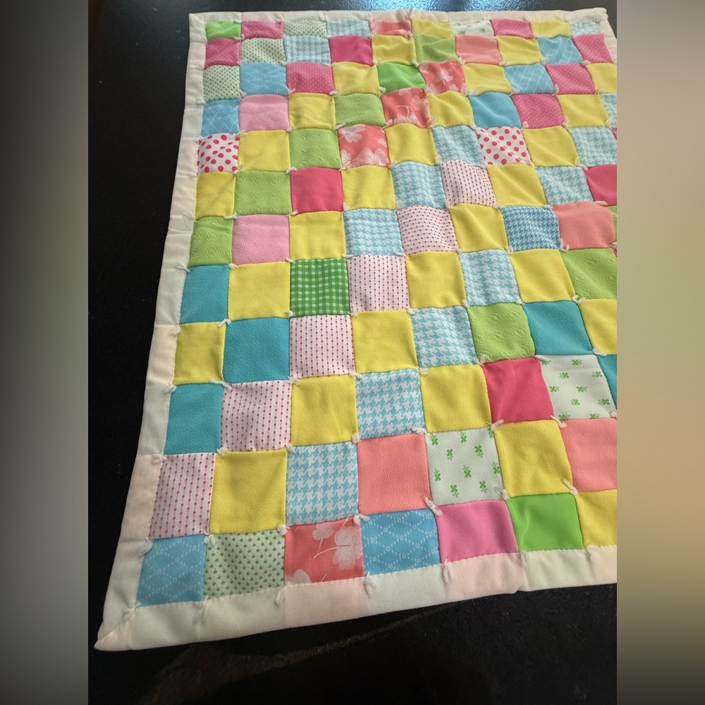Handmade Colorful Patchwork Baby Quilt — 38” x 45” - Picture 10 of 13
